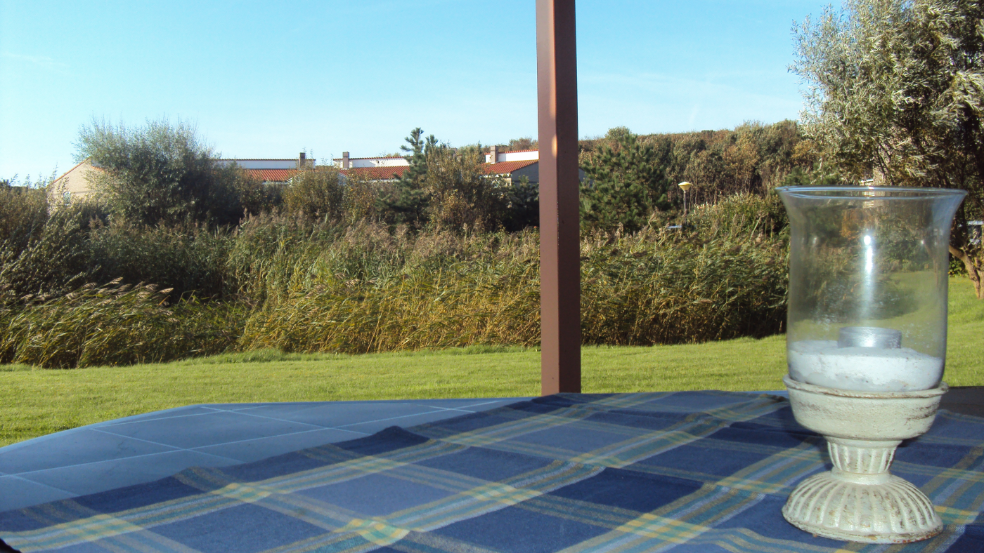 Foto Blick von der Terrasse auf die Wiese